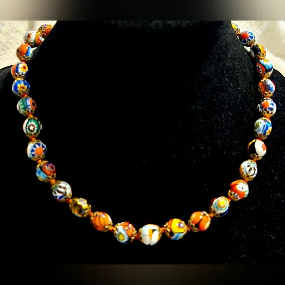 Vintage Venetian Murano Glass Millefiori Beaded Necklace - Picture 3 of 6
